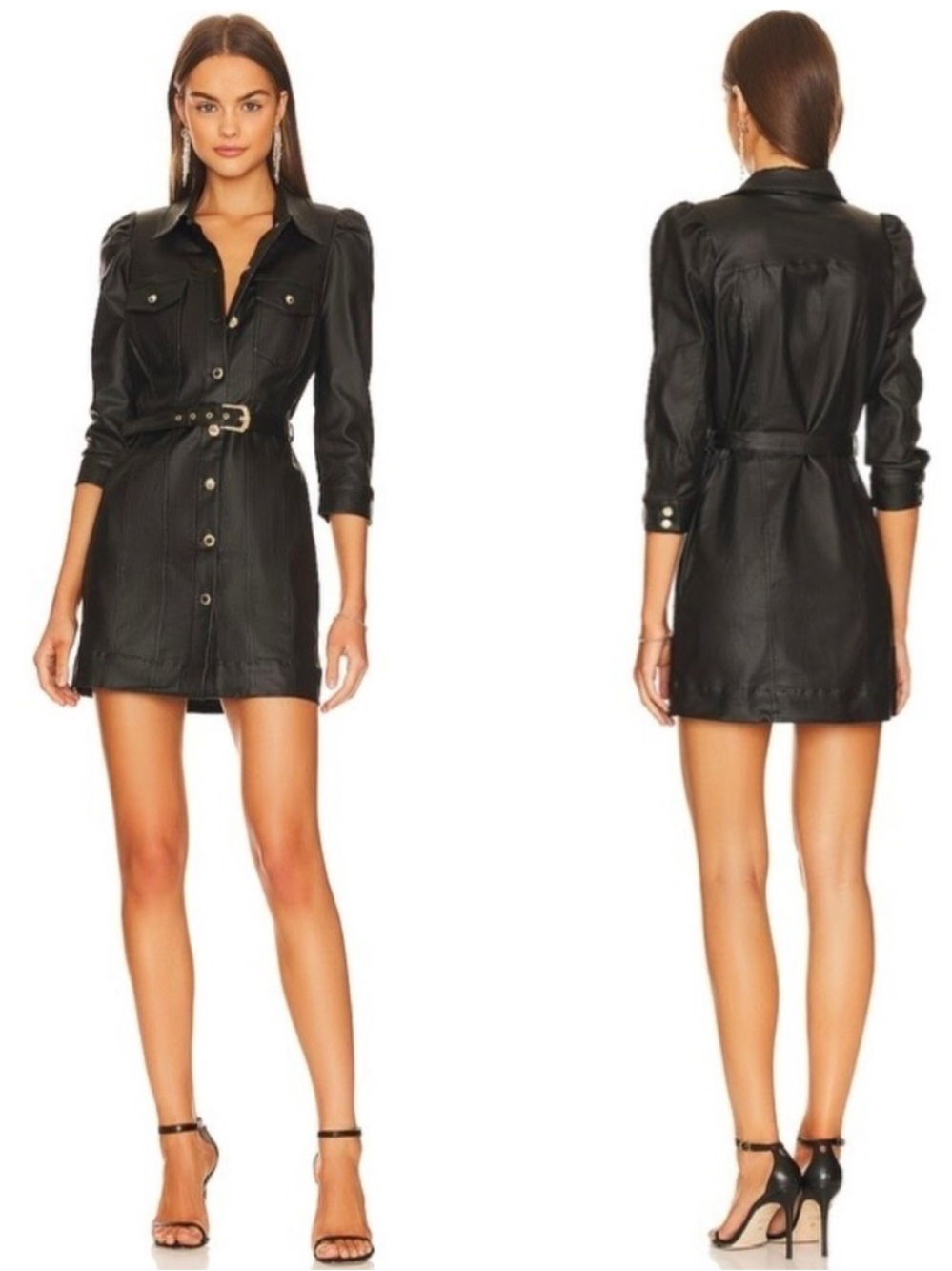 Retrofete Dress Lema Mini Button Down in Coated Black